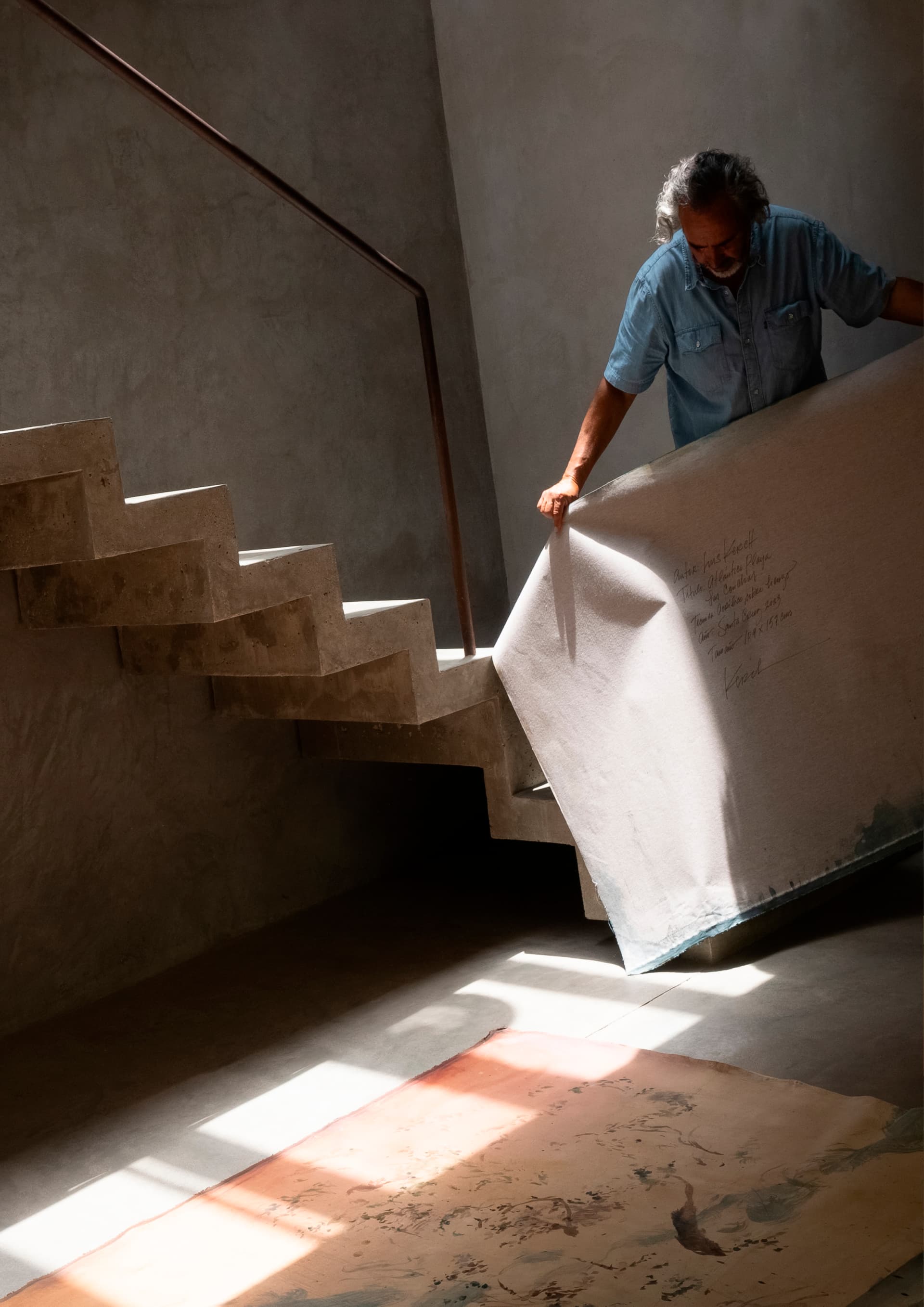 Concrete stairs with light
