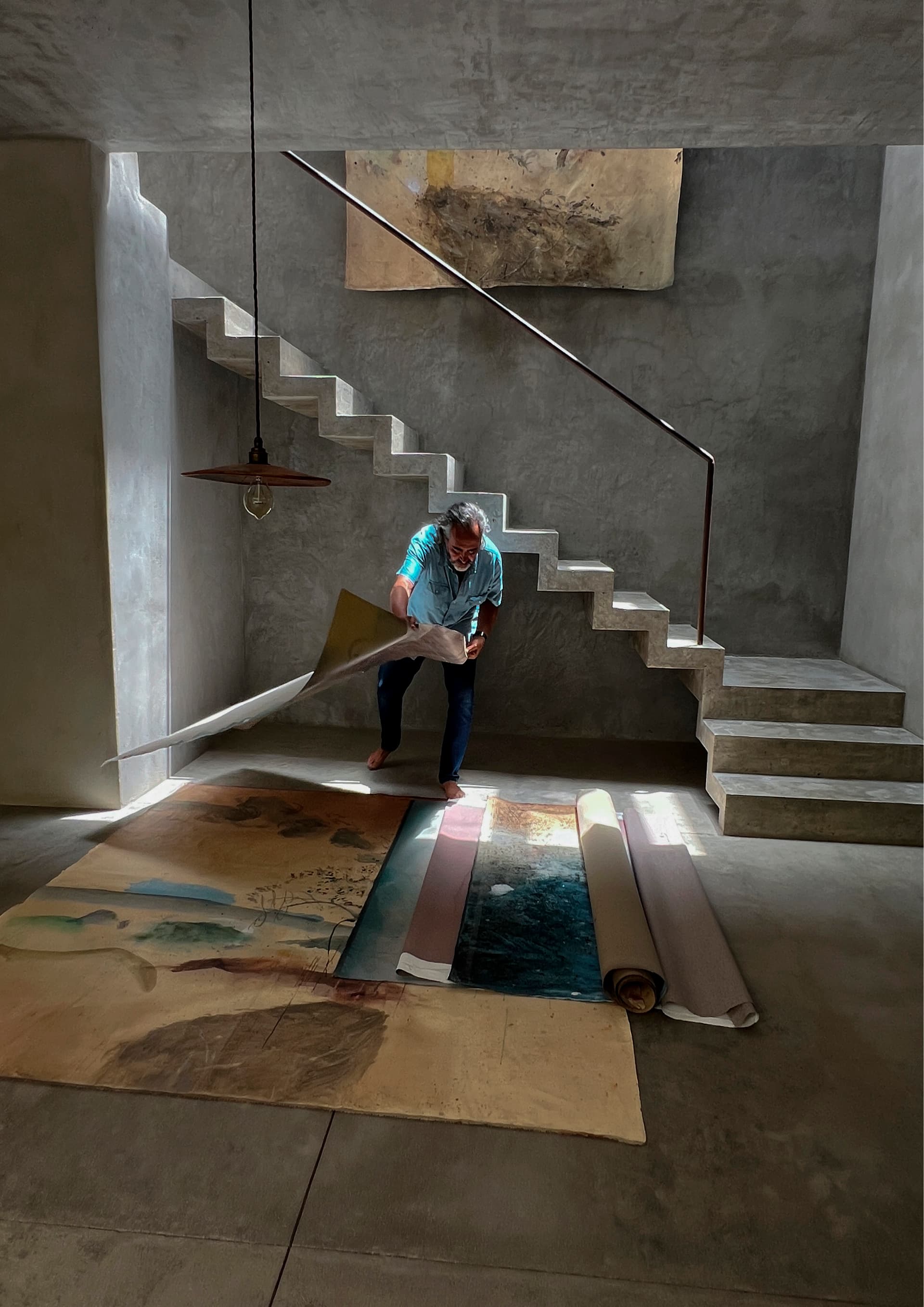 Concrete stairs with light