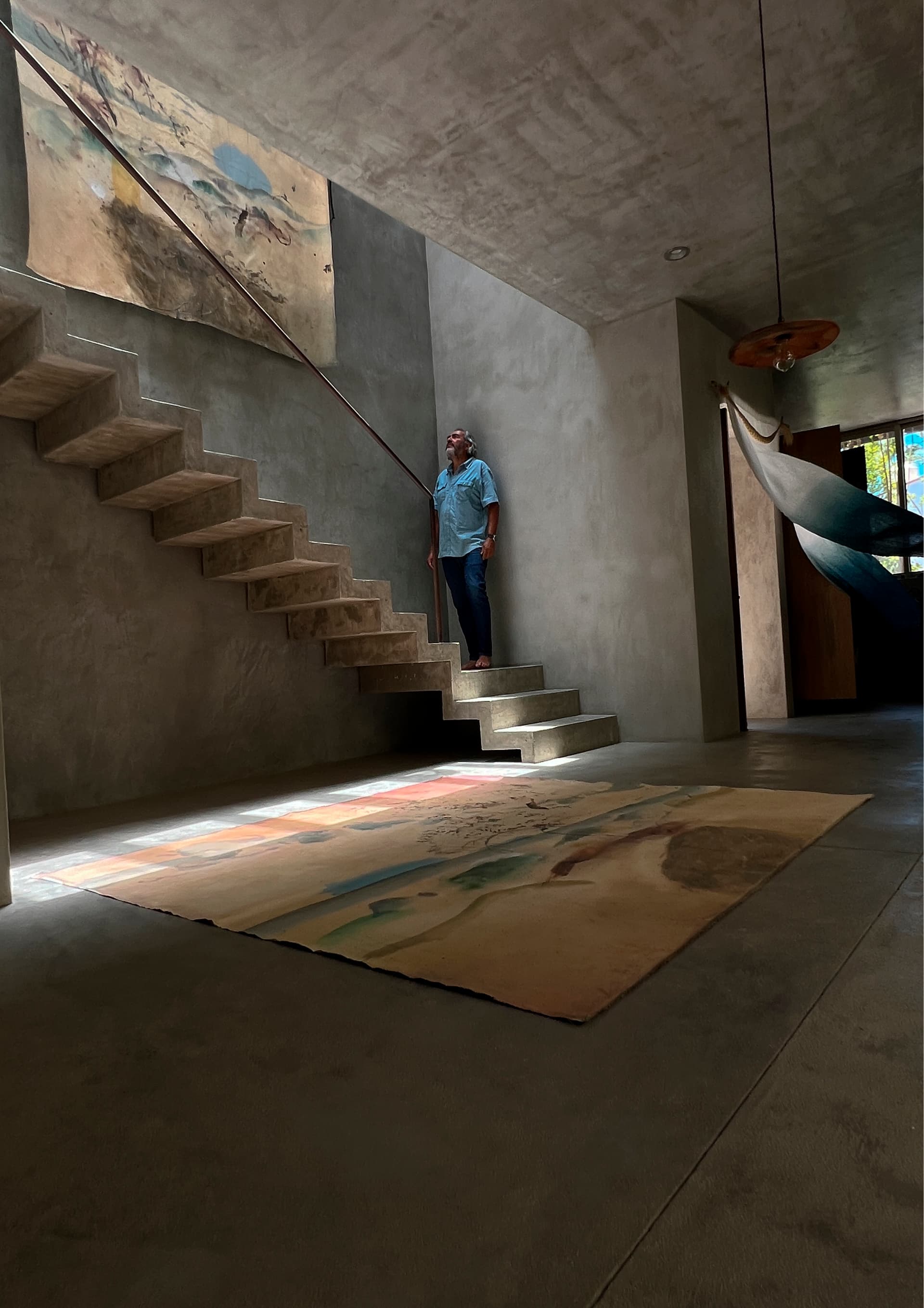 Concrete stairs with light