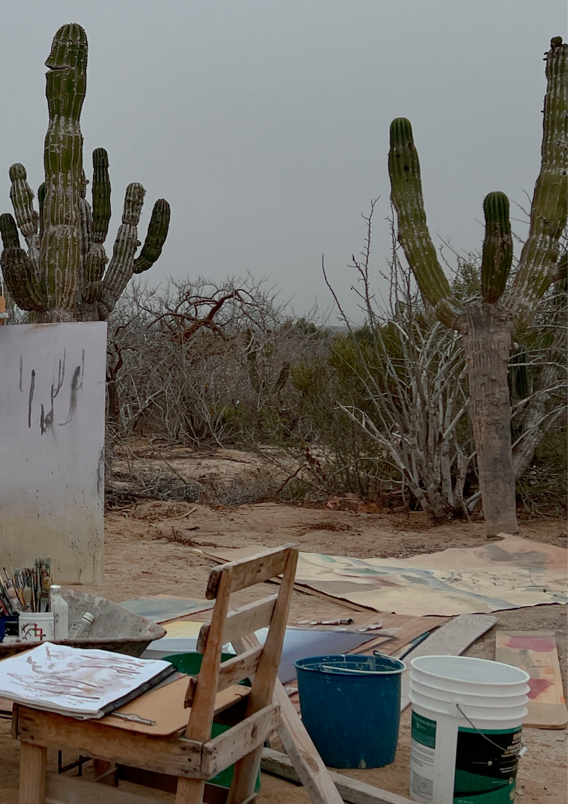 Concrete stairs with light