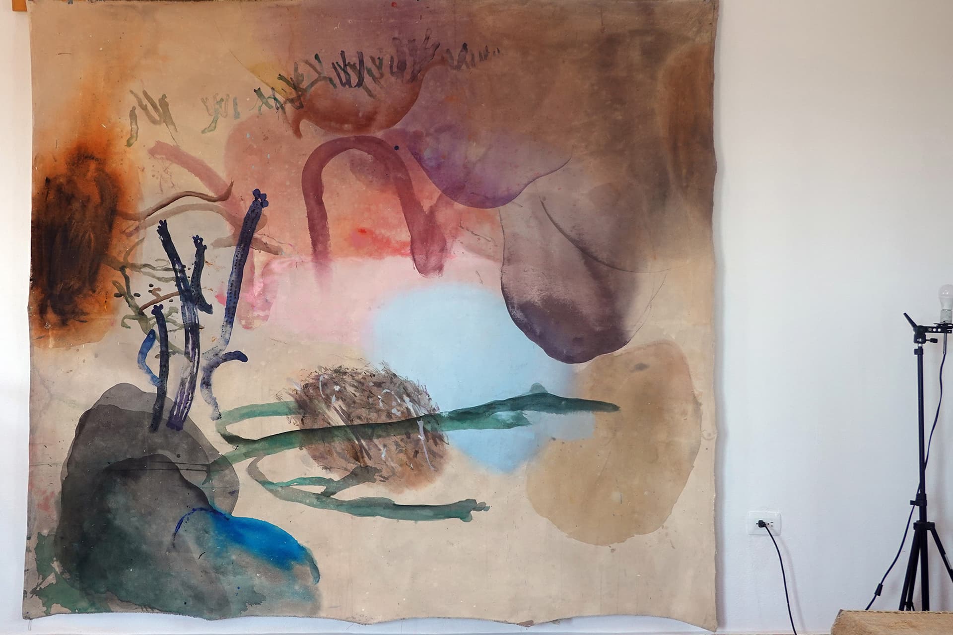 Concrete stairs with light