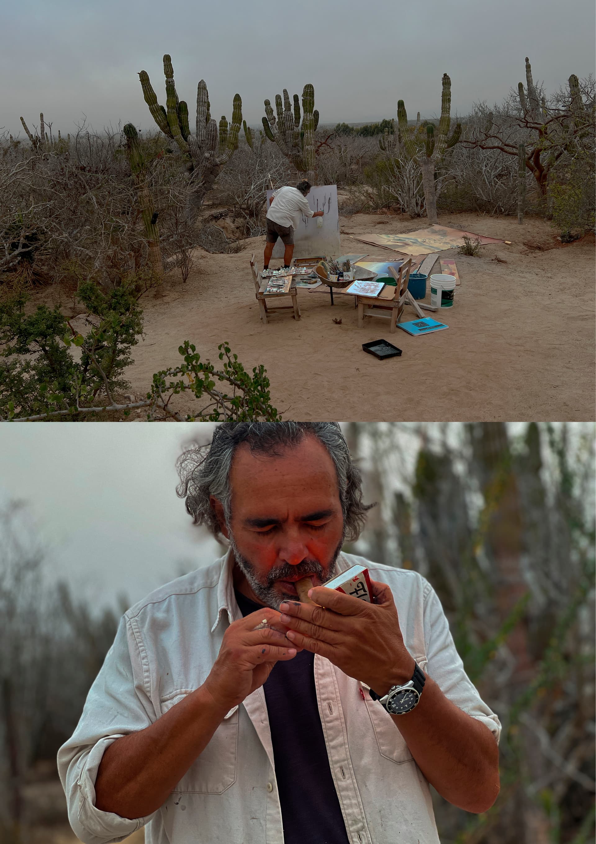 Concrete stairs with light