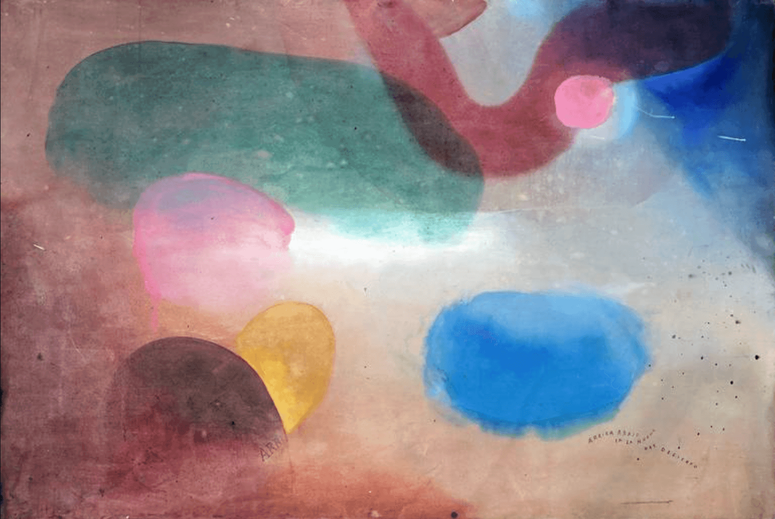 Abstract watercolor painting with colorful organic shapes