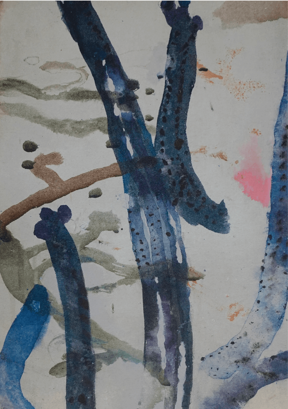 Abstract watercolor painting with blue organic forms